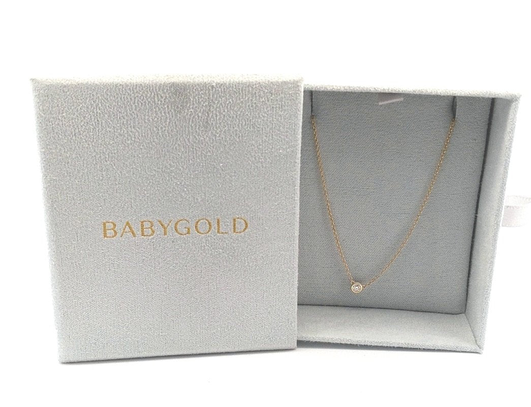14K Yellow Gold Diamond Bezel Set Baby Gold Solitaire Necklace