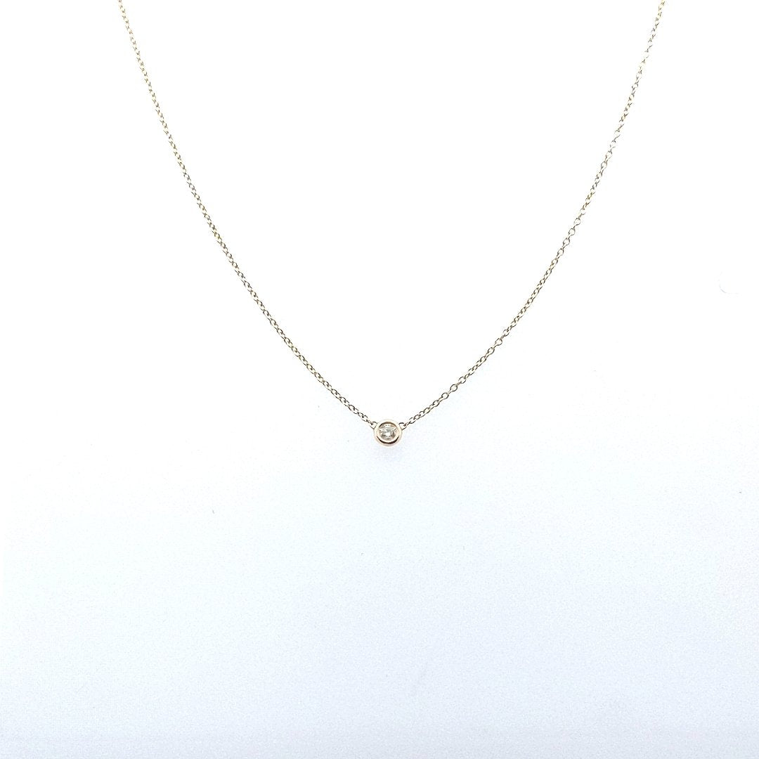 14K Yellow Gold Diamond Bezel Set Baby Gold Solitaire Necklace