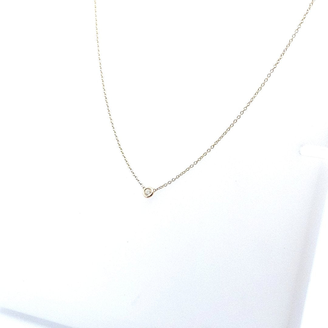 14K Yellow Gold Diamond Bezel Set Baby Gold Solitaire Necklace