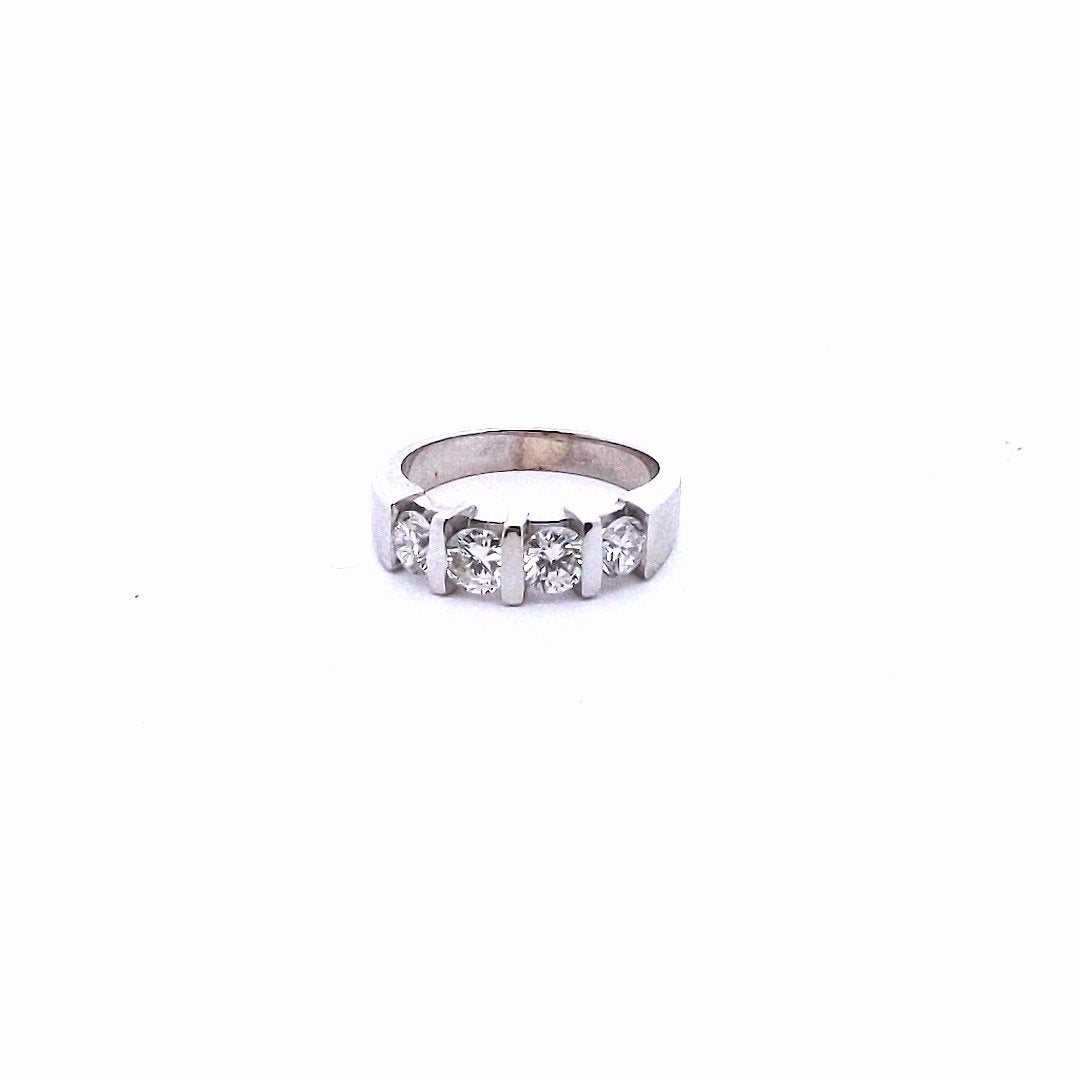 Estate $1400 14K White Gold Natural Diamond 4 Stone Chanel Set Band