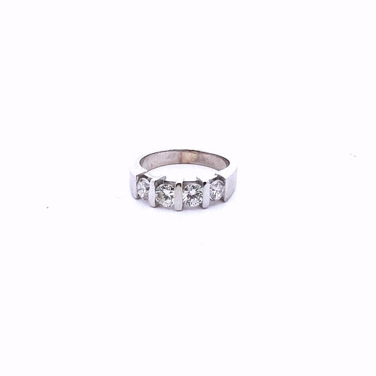 Estate $1400 14K White Gold Natural Diamond 4 Stone Chanel Set Band
