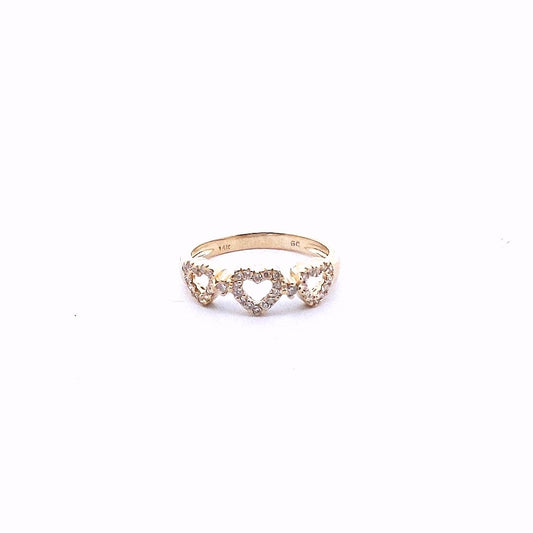 Estate $400 14K Yellow Gold Diamond Heart Three Hearts Ring