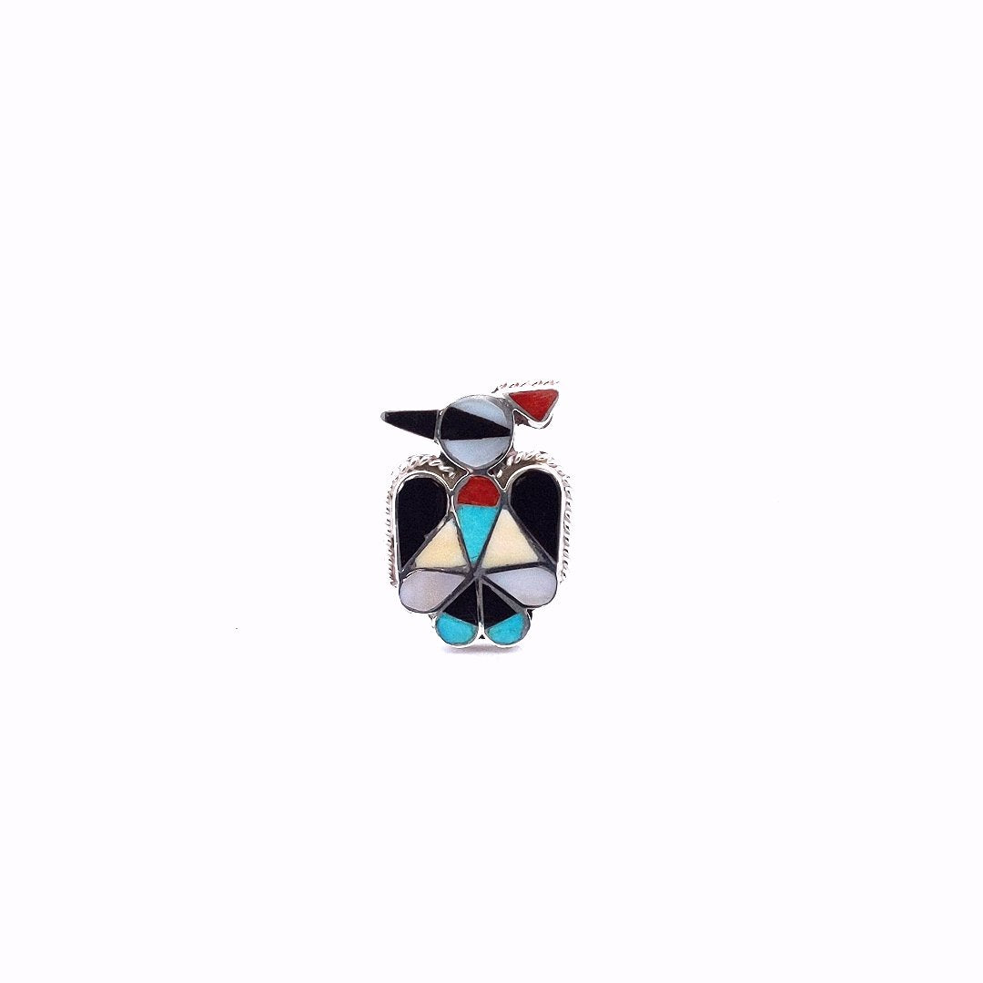 Estate $110 Sterling Silver Zuni Thunderbird J.J. NIIHA Multi Stone Inlay Ring