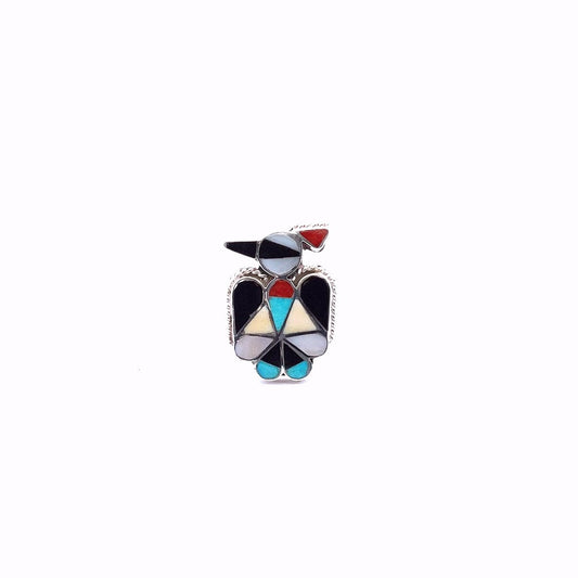 Estate $110 Sterling Silver Zuni Thunderbird J.J. NIIHA Multi Stone Inlay Ring