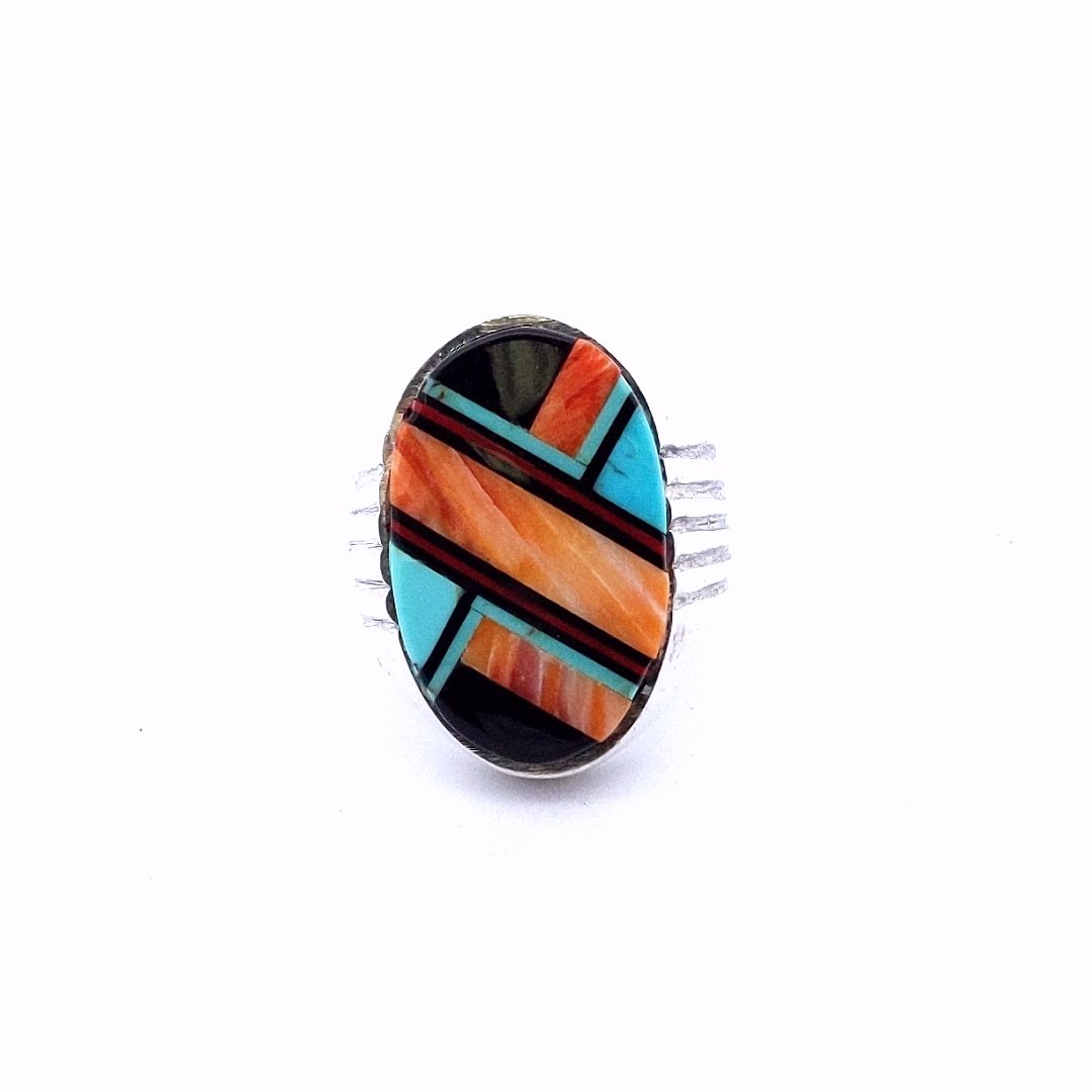 Estate Sterling Silver Navajo Native American Spiney Oyster Turquoise Onyx Ring