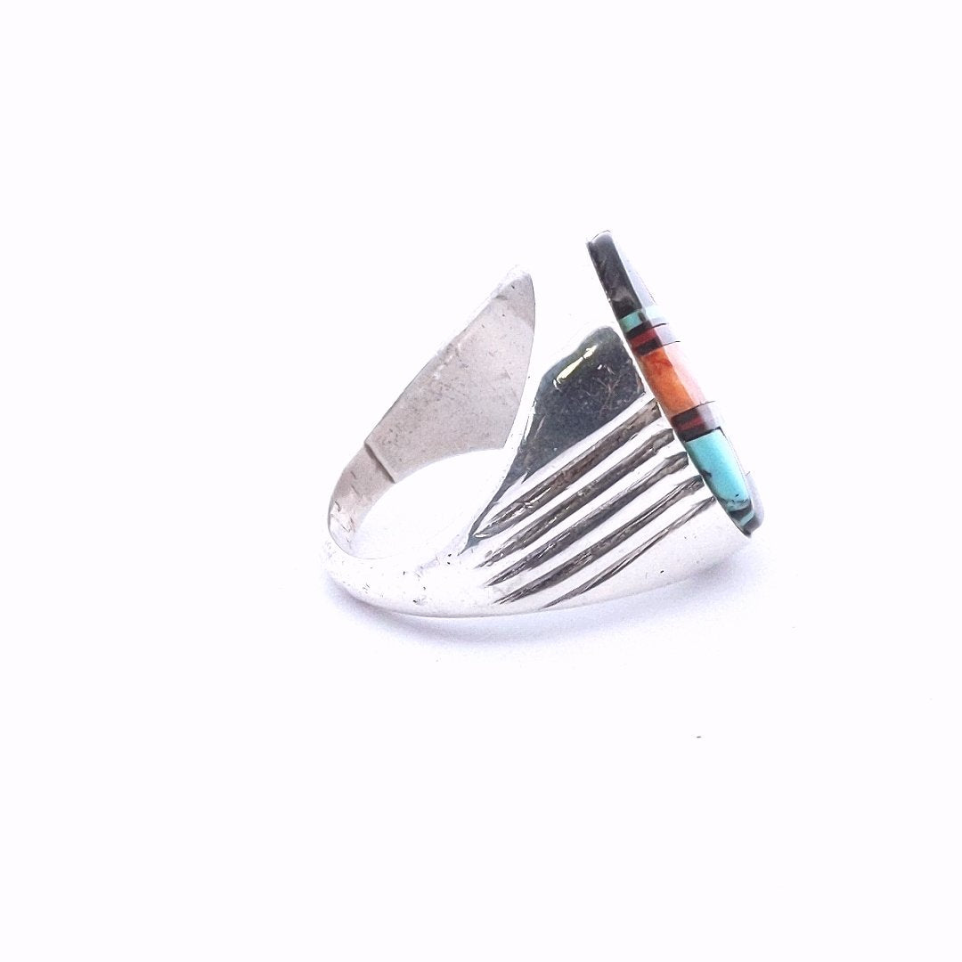Estate Sterling Silver Navajo Native American Spiney Oyster Turquoise Onyx Ring