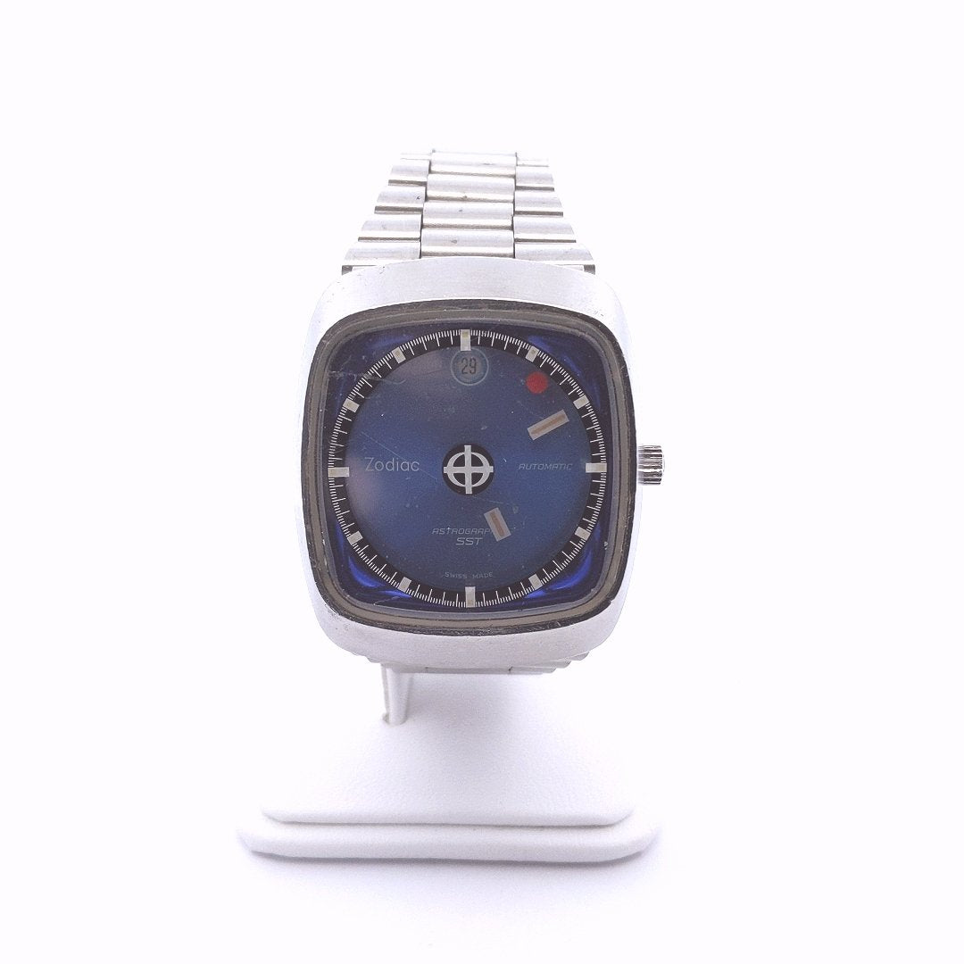 Vintage Stainless Steel Zodiac Astrographic Automatic Mystery Dial Watch