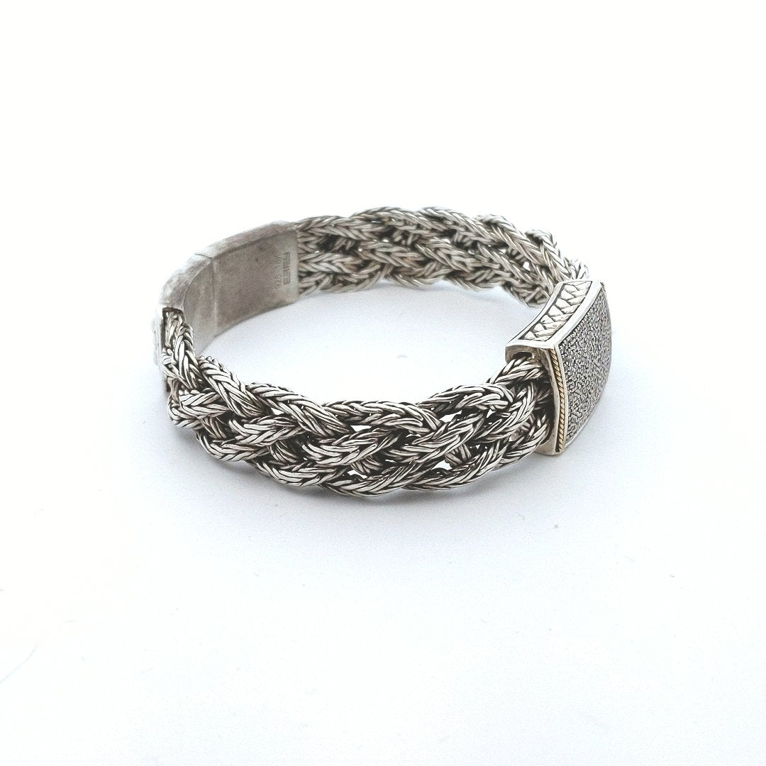 Designer $700 18K White Gold Sterling Silver EFFY Diamond Bracelet