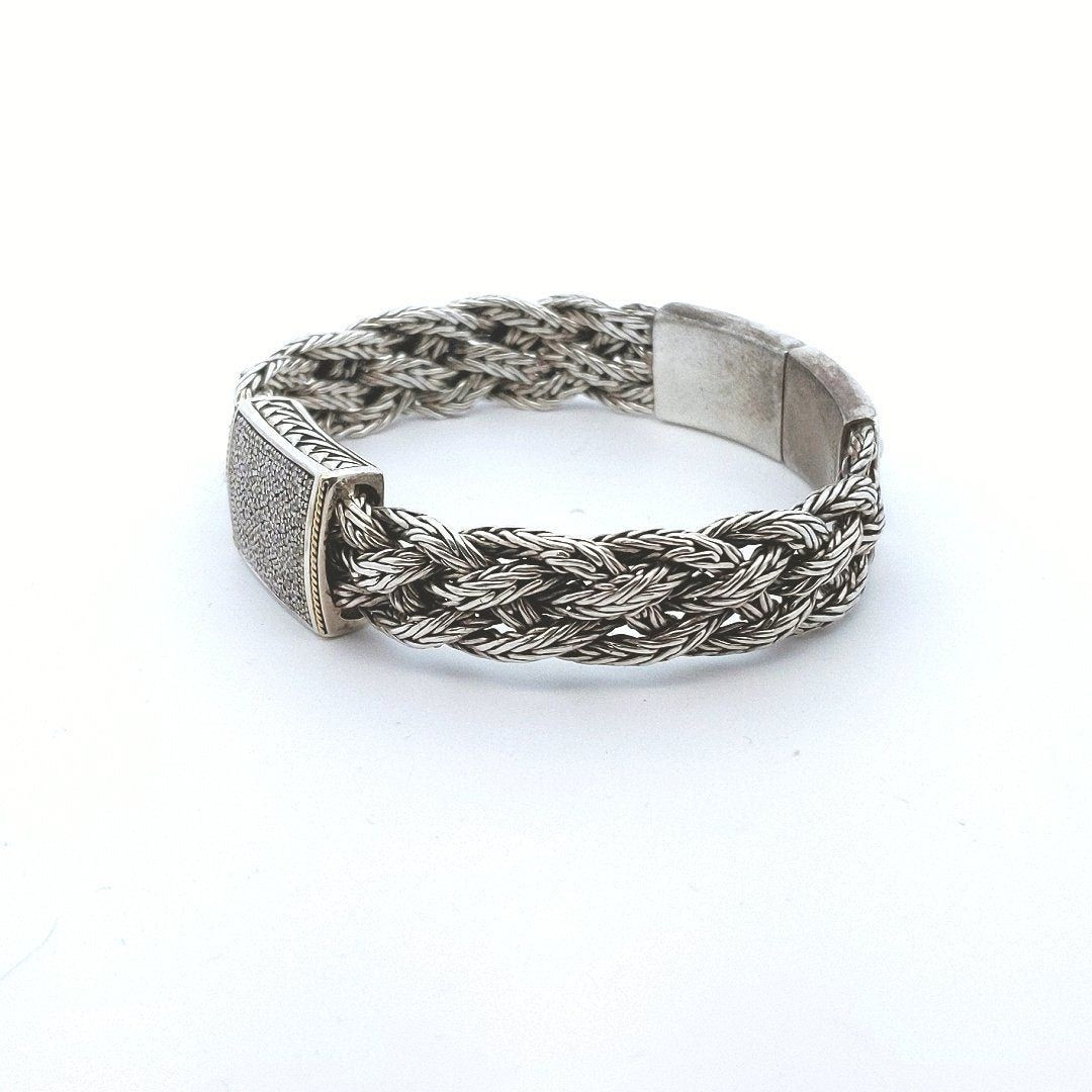 Designer $700 18K White Gold Sterling Silver EFFY Diamond Bracelet