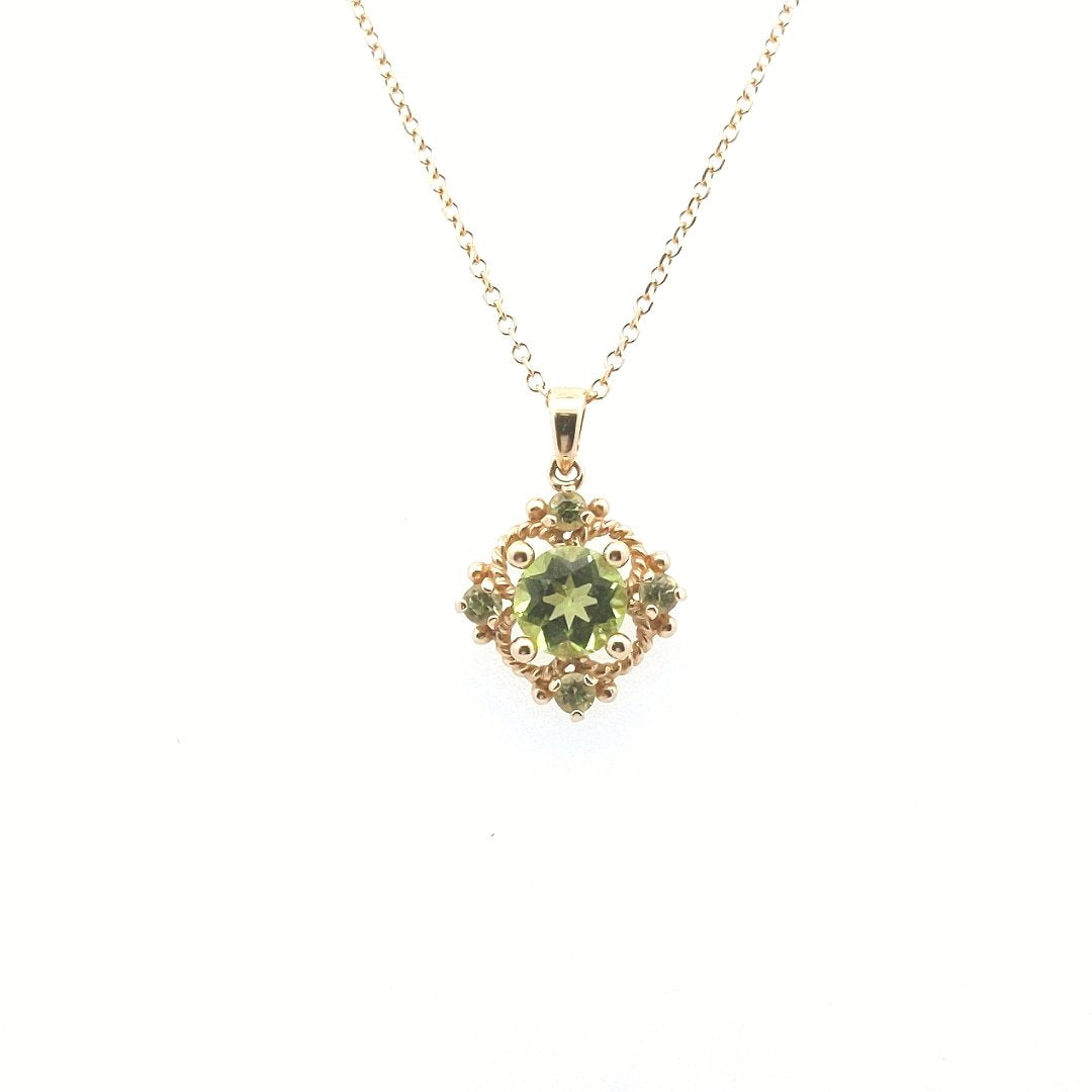Estate $400 14K Yellow Gold Peridot Rope Pendant Necklace