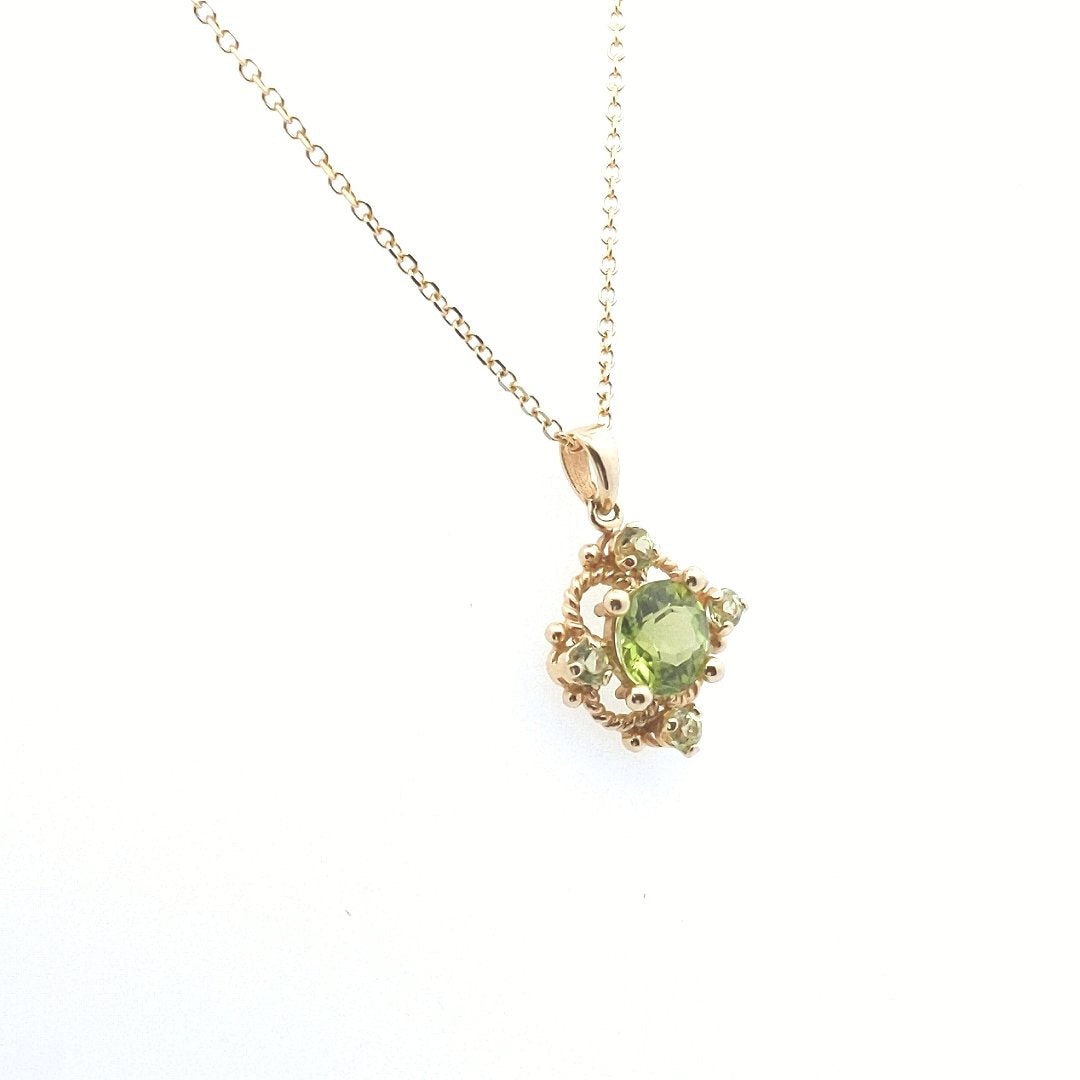 Estate $400 14K Yellow Gold Peridot Rope Pendant Necklace