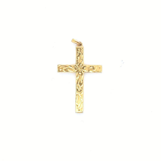 Vintage $190 10K Yellow Gold Engraved Cross Pendant