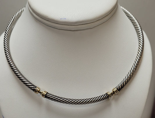 18K Yellow Gold Sterling Silver David Yurman Pearl Cable Necklace