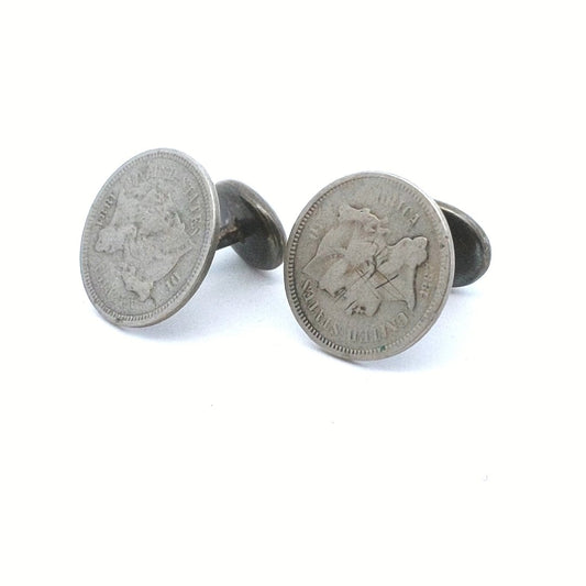 Antique $70 Sterling Nickel 3 Cent 1881 & 1887 Coin Cufflinks