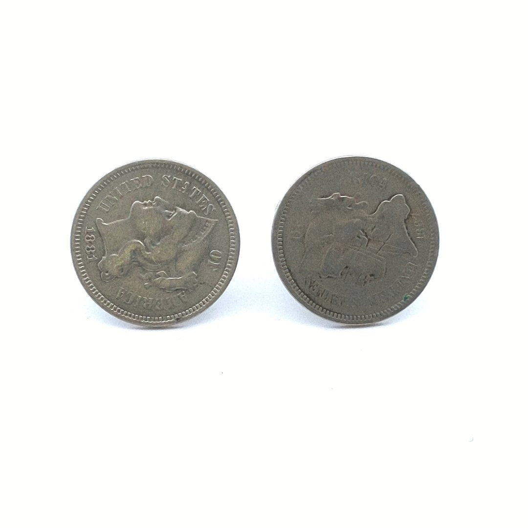 Antique $70 Sterling Nickel 3 Cent 1881 & 1887 Coin Cufflinks