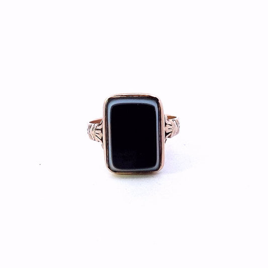 Antique $500 10K Victorian Banded Onyx Fleur de Lis Ring