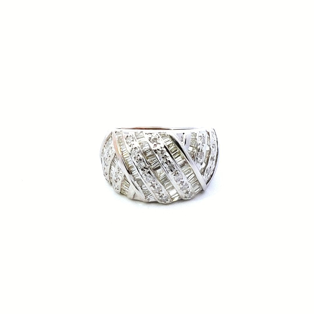Estate 14K White Gold Baguette & Round Diamond Ring
