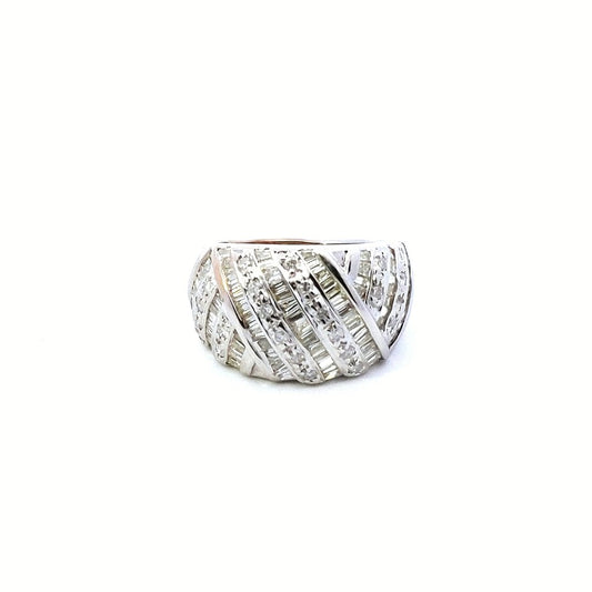 Estate 14K White Gold Baguette & Round Diamond Ring