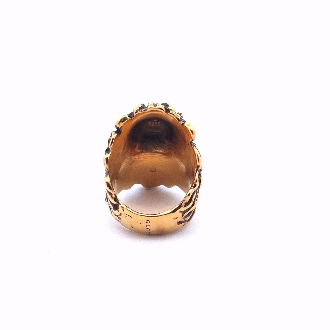 Designer $450 Gucci Gold Plated Lion Head Purple Crystal Ring