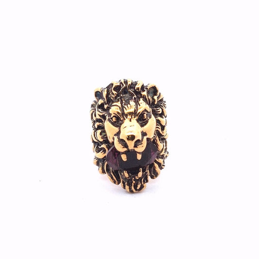 Designer $450 Gucci Gold Plated Lion Head Purple Crystal Ring