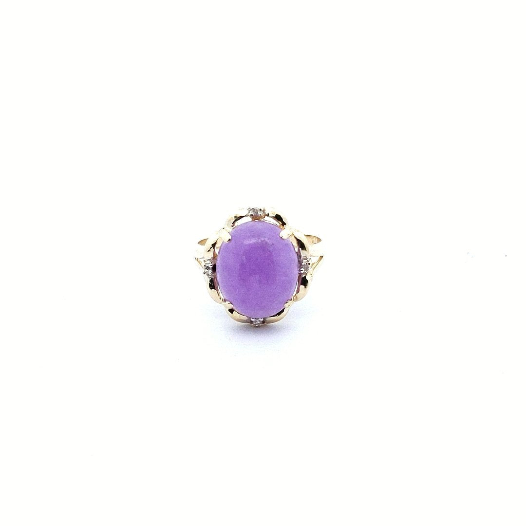 Estate $350 14K Oval Dyed Jade Diamond Ring