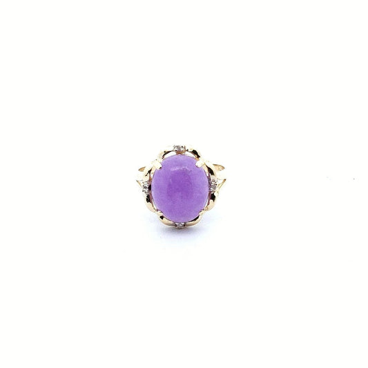 Estate $350 14K Oval Dyed Jade Diamond Ring