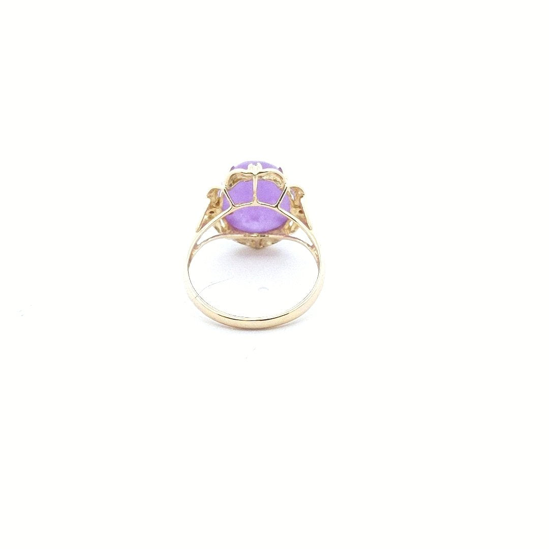 Estate $350 14K Oval Dyed Jade Diamond Ring