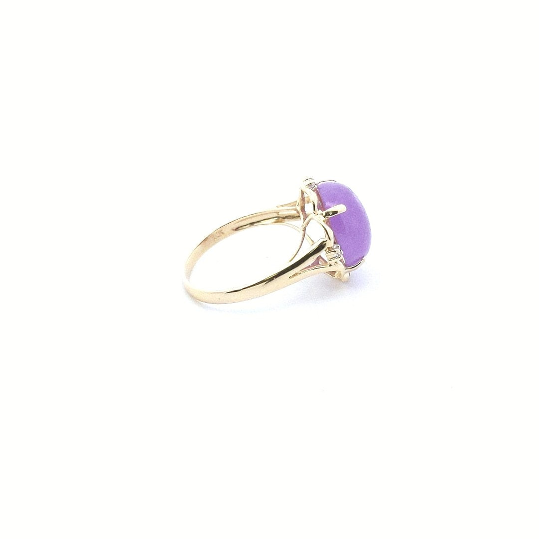 Estate $350 14K Oval Dyed Jade Diamond Ring