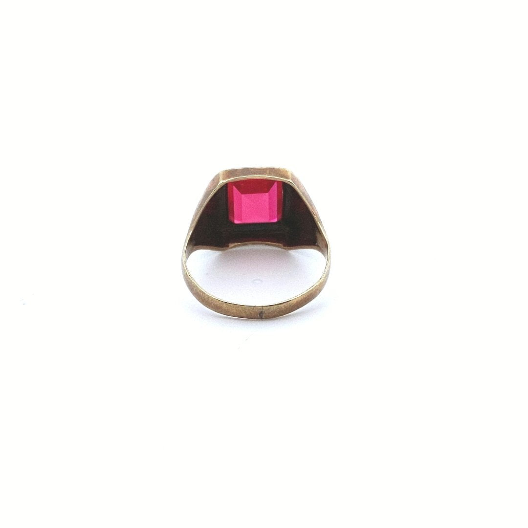 Antique $570 14K Yellow Gold Art Deco Lab created Ruby Ring