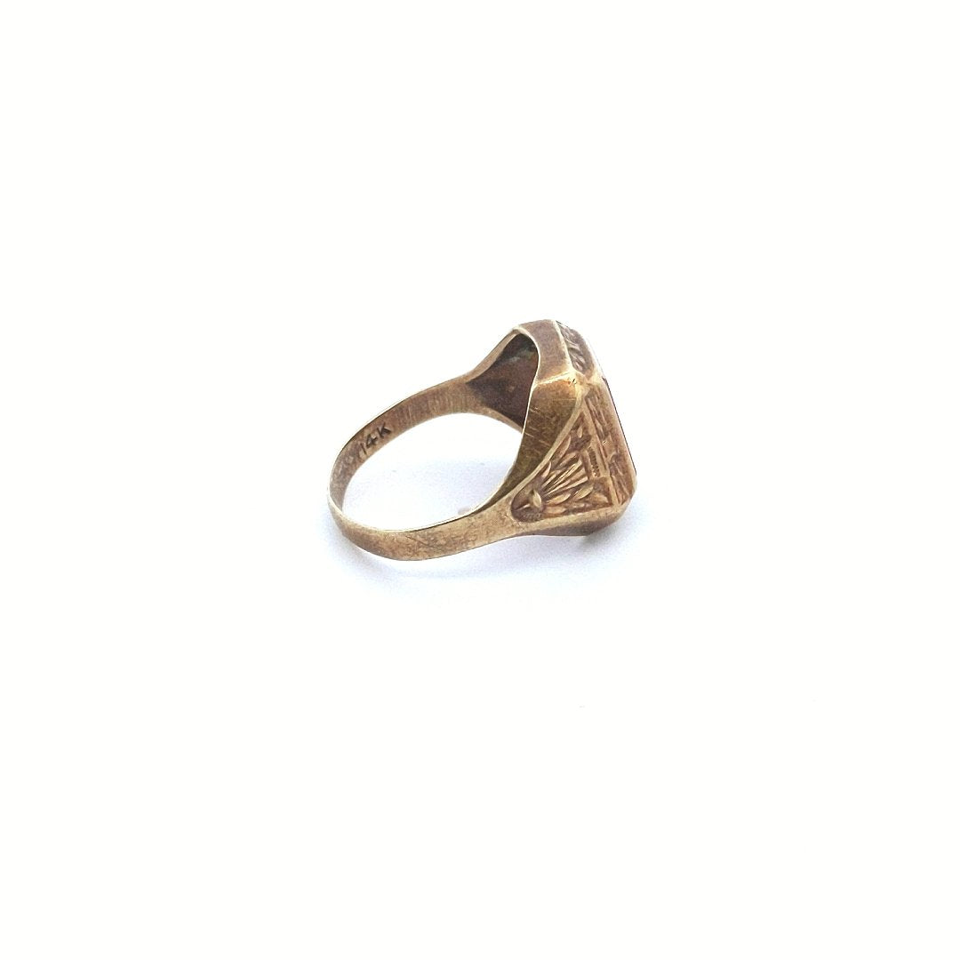 Antique $570 14K Yellow Gold Art Deco Lab created Ruby Ring
