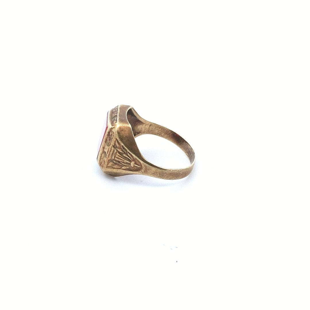 Antique $570 14K Yellow Gold Art Deco Lab created Ruby Ring