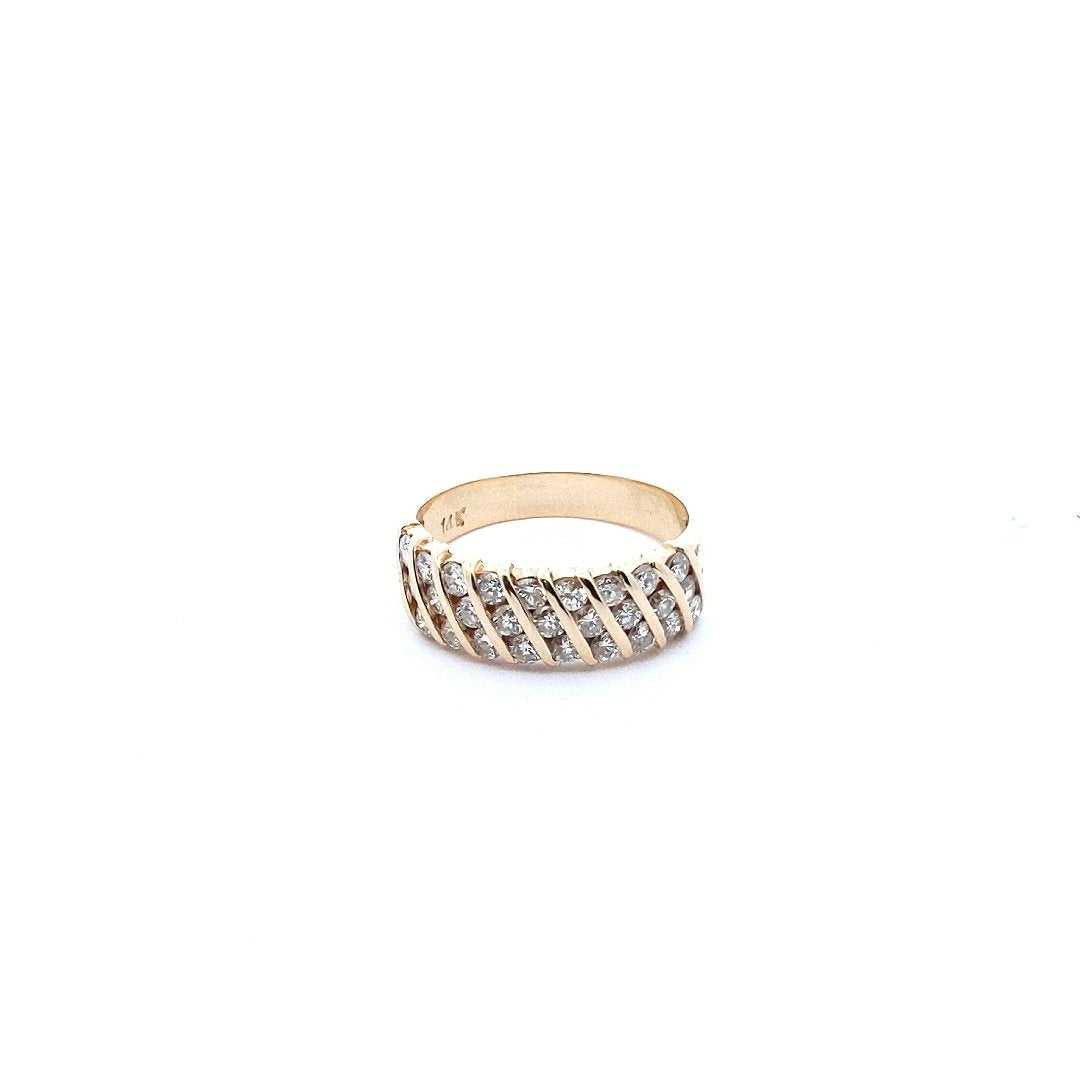 Vintage 14K Yellow Gold 3-Row Channel Set Diamond Band