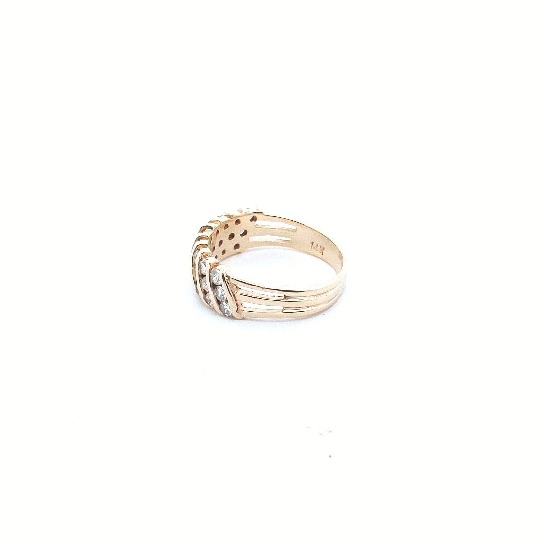 Vintage 14K Yellow Gold 3-Row Channel Set Diamond Band