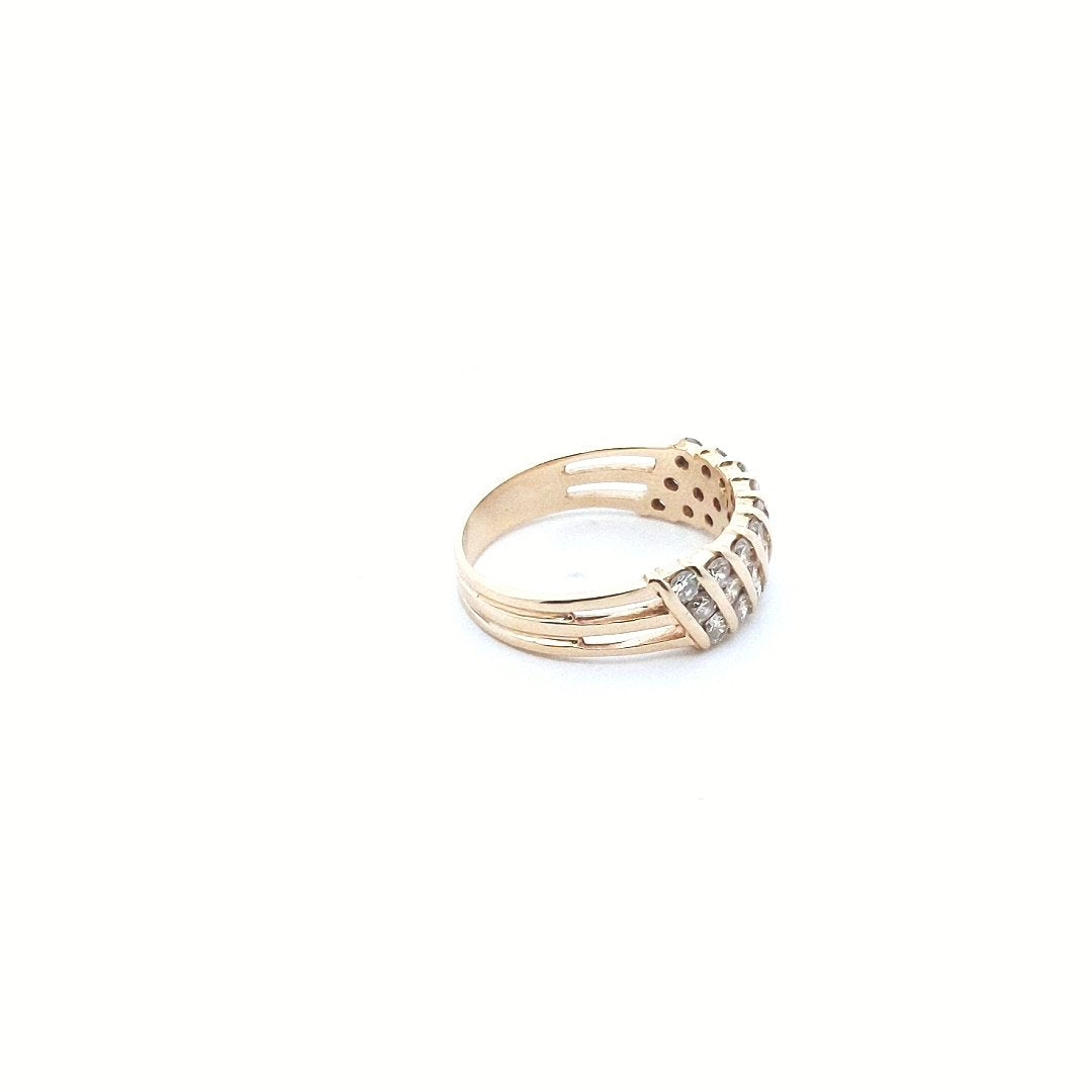 Vintage 14K Yellow Gold 3-Row Channel Set Diamond Band