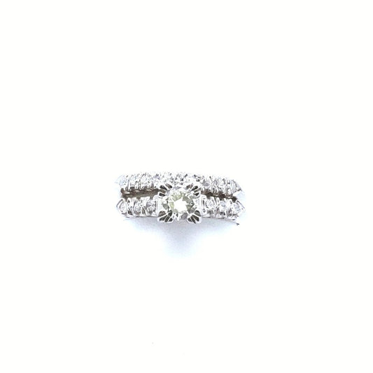 Vintage $1590 14K White Gold Diamond Engagement Ring Wedding Band Set