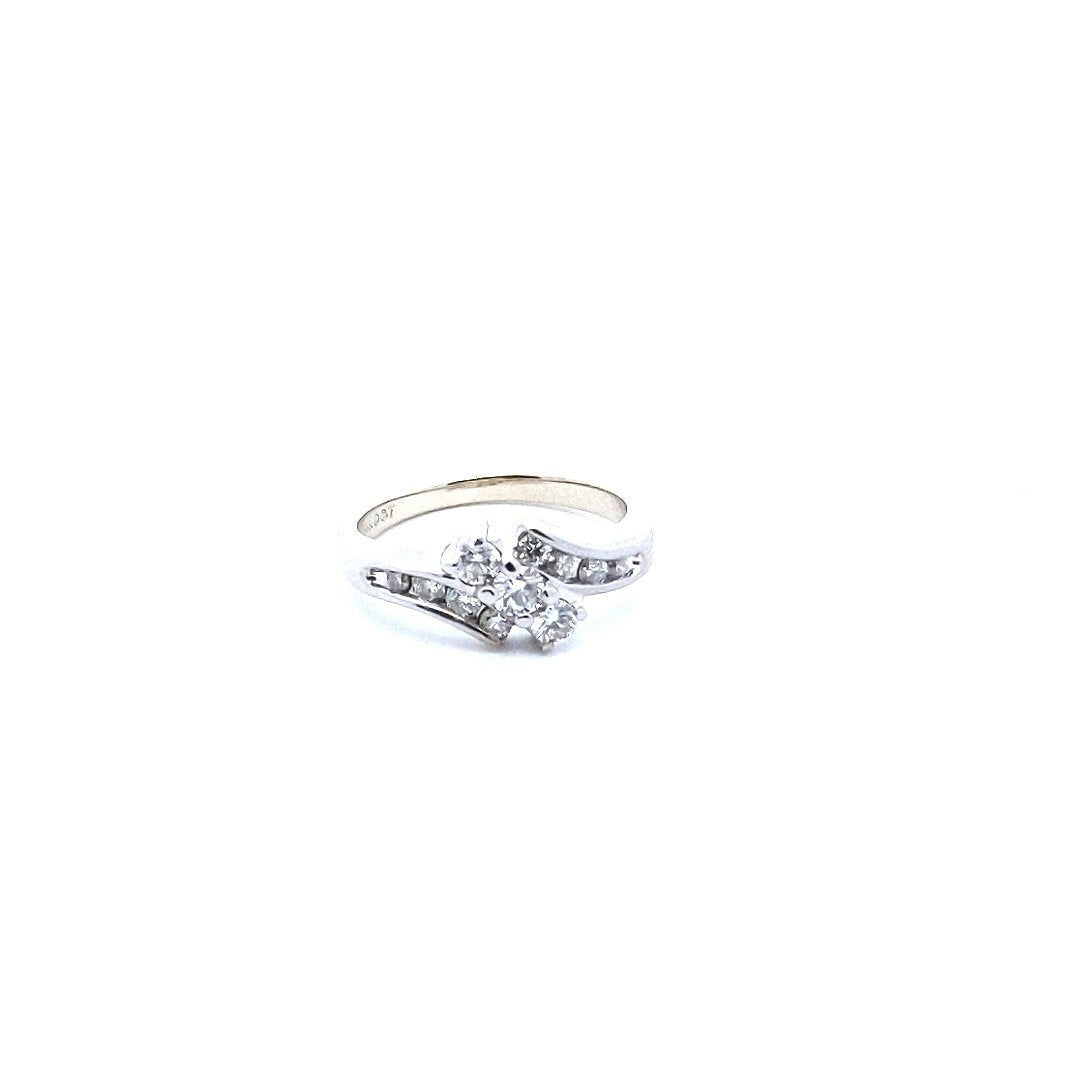 Estate $500 14K White Gold Diamond Crossover Bypass Ring