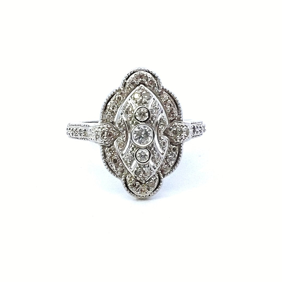 Estate $650 14K White Gold Diamond Ring Multigrain Style