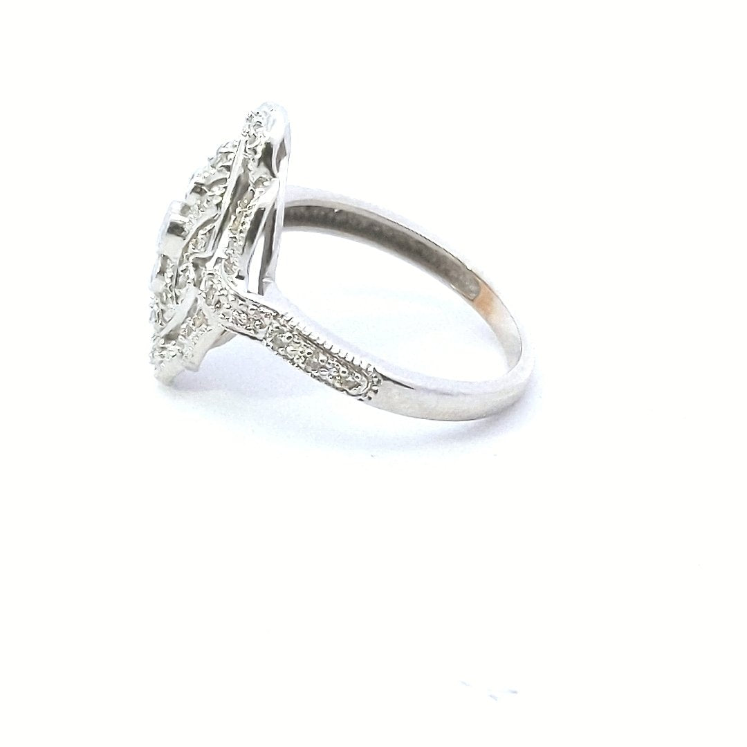 Estate $650 14K White Gold Diamond Ring Multigrain Style