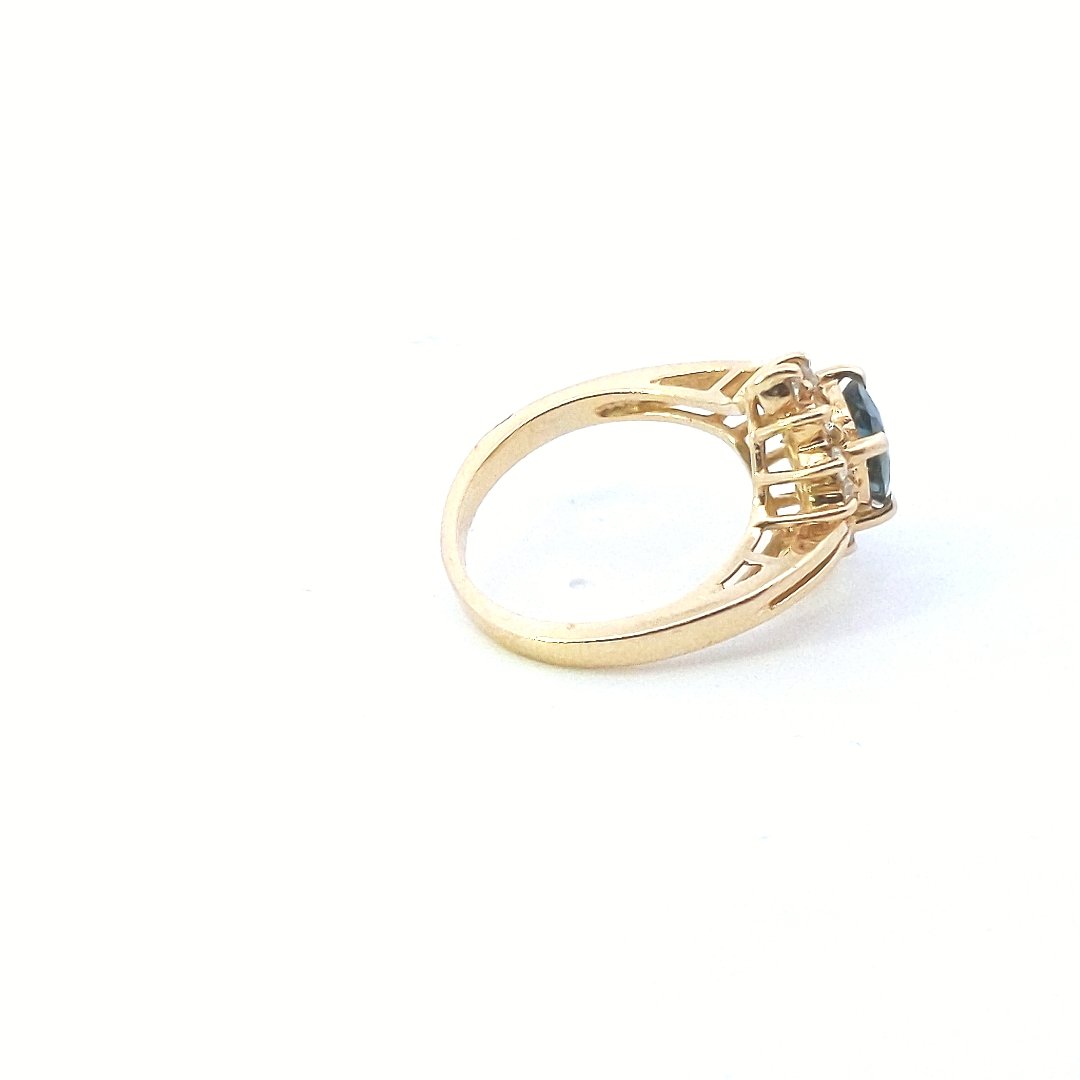 14K Yellow Gold Oval London Blue Topaz Diamond Bypass Ring
