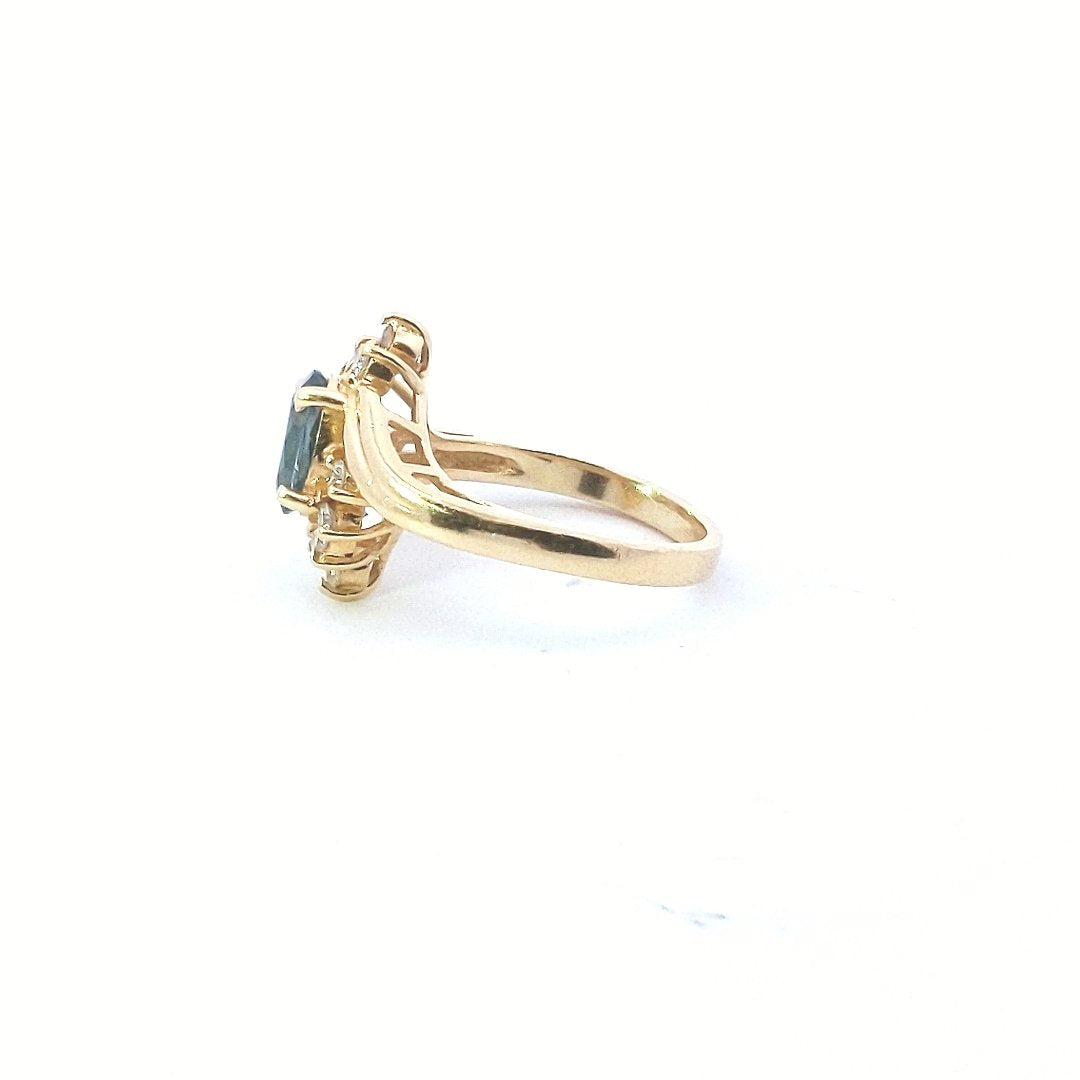 14K Yellow Gold Oval London Blue Topaz Diamond Bypass Ring