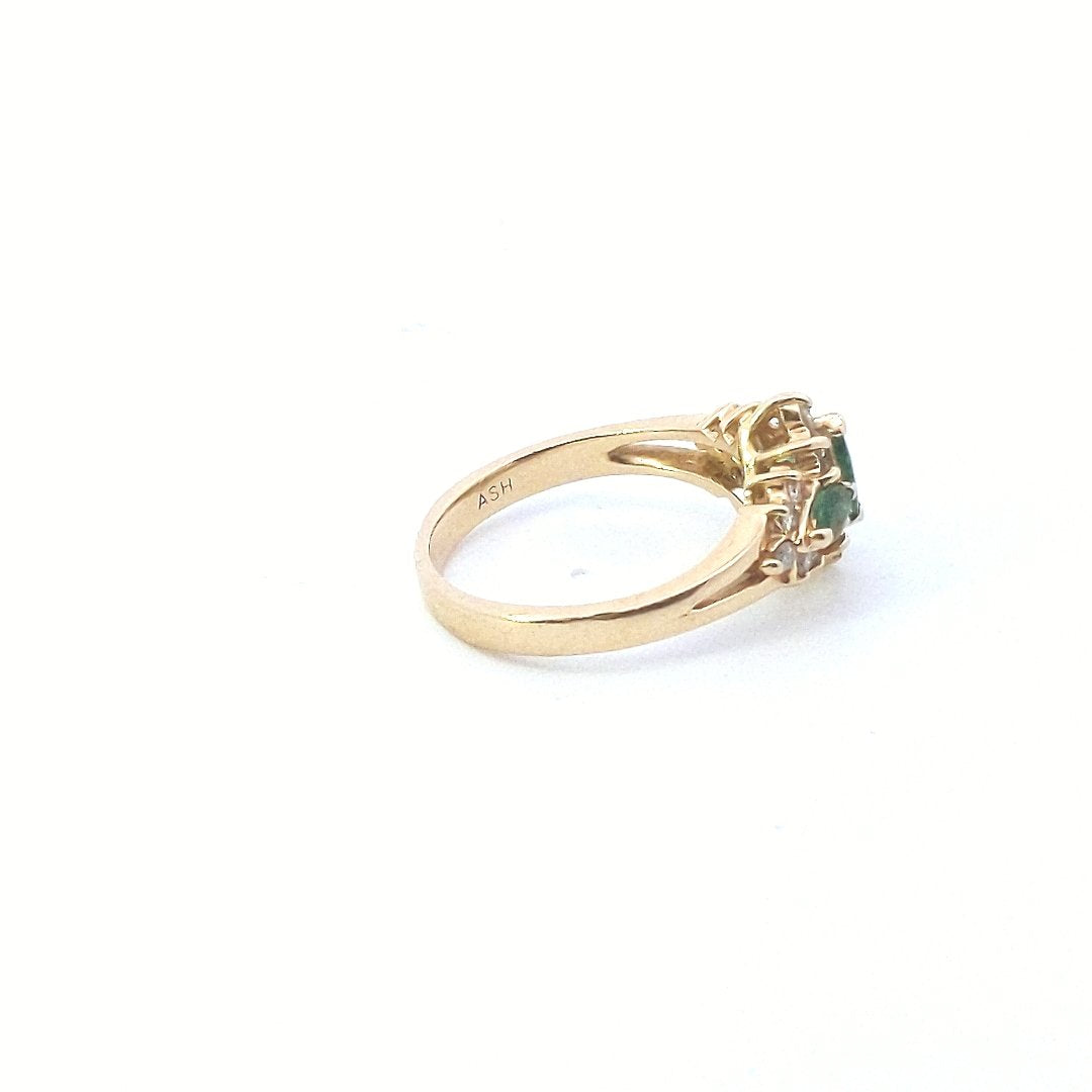 Estate $500 14K Yellow Gold Marquise Emerald Diamond Ring