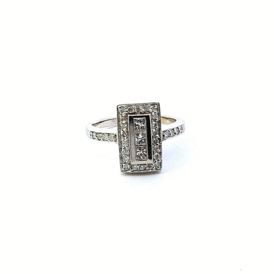 Estate $1000 14K White Gold Diamond Rectangle Ring