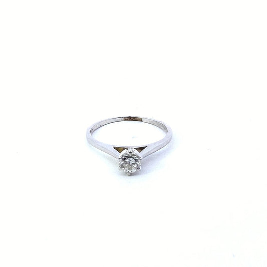 Vintage $800 14K White Gold Diamond Solitaire Engagement Ring