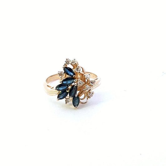 Vintage $700 14K Yellow Gold Sapphire Diamond Cocktail Ring