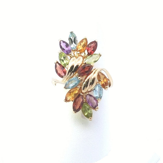 Vintage $700 14K Yellow Gold Multi-Gemstone Cocktail Ring