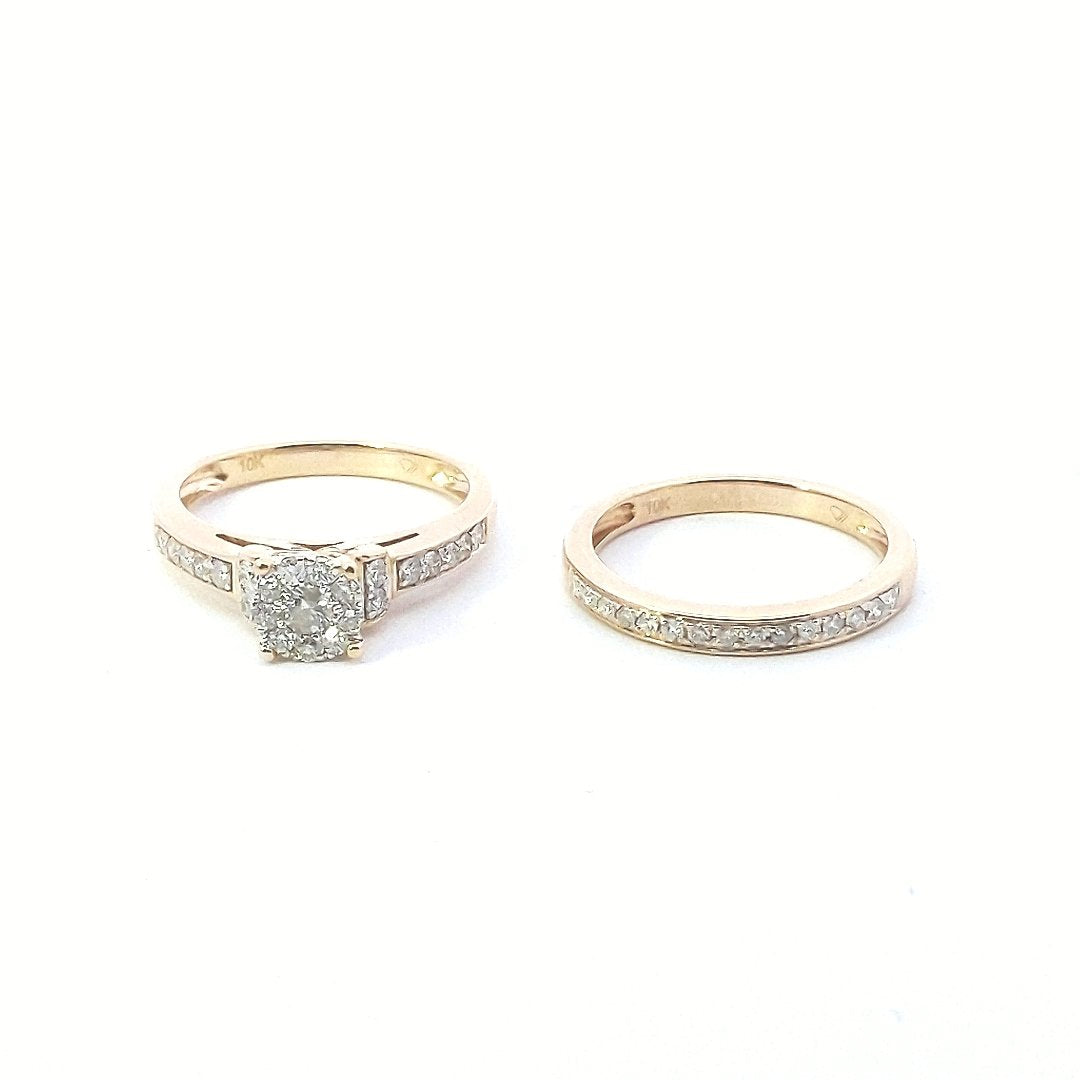 Estate $600 10K Yellow Gold Diamond Engagement Ring Set