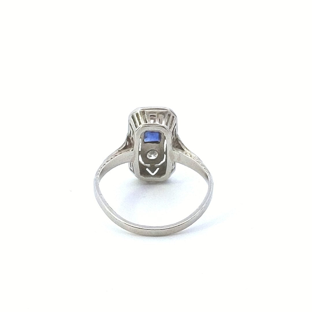 Antique Platinum Lab Created Sapphire Natural Diamond Ring
