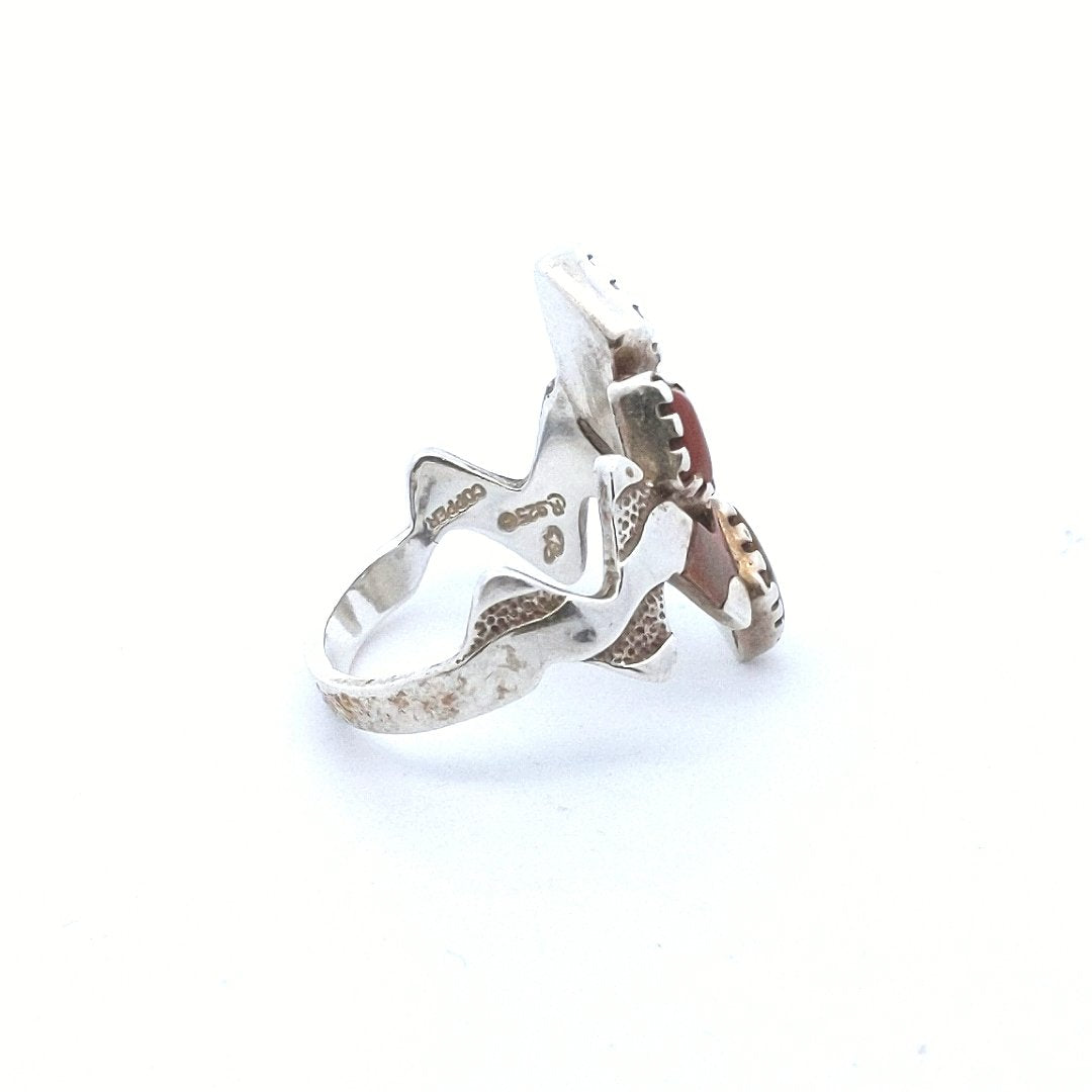Sterling Silver Copper Carolyn Pollack Tiger Eye Coral Jasper Abstract Ring