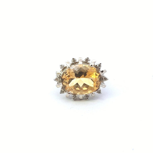 Estate $800 14K White Gold Citrine Diamond Ring