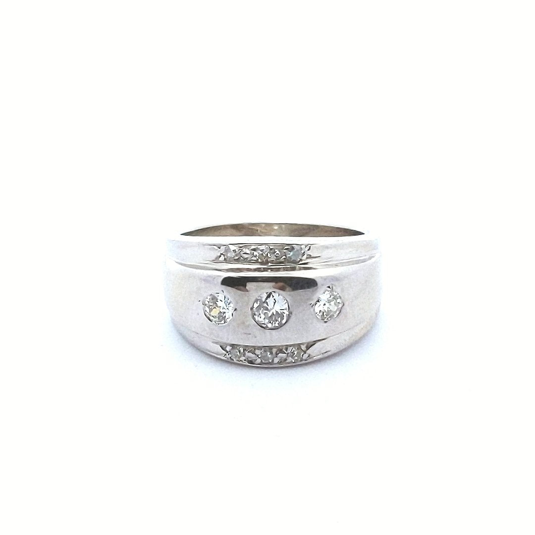 Estate $1300 14K White Gold Wide Diamond Tapered Ring